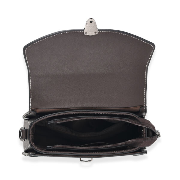Kompakte Kunstprint Crossbody Tasche mit floralem Design, 23x9x17cm, Petrol image number 5