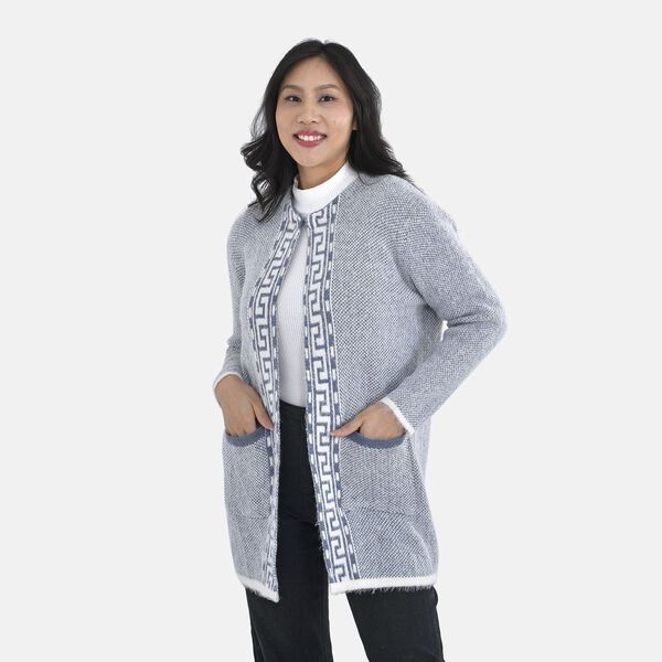 Cardigan Damen mit 2 Taschen, blau und und weiß image number 3