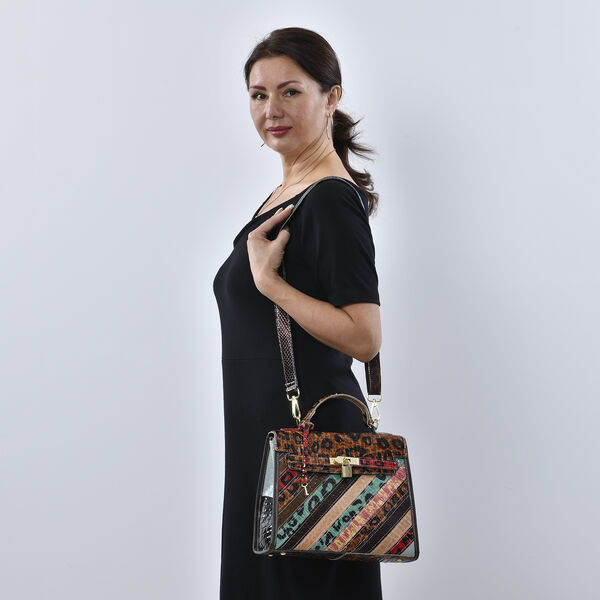 Chaos by Elsie: Patchwork Schultertasche aus 100% echtem Leder mit RFID Schutz, Lackleder image number 2