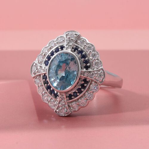 D'Joy Blauer Zirkon, Moissanit Ring 925 Silber rhodiniert (Größe 17.00) ca. 3,70 ct image number 1