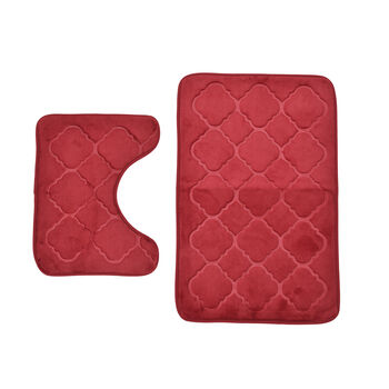 2er-Set Flanell gepr&auml;gtes Matten Set mit Memory Foam Futter, Gr&ouml;&szlig;e 50x80+50x40 cm, Rot