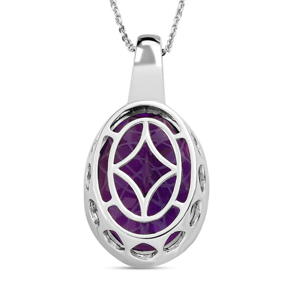 Rose de France Amethyst und wei&szlig;er Zirkon Anh&auml;nger mit Kette, 925 Silber platiniert ca. 17.08 ct image number 5