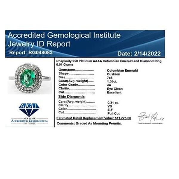 Rhapsody AAAA Kolumbianischer Smaragd, Wei&szlig;er Diamant Ring 950 Platin (Gr&ouml;&szlig;e 18.00) ca. 1.40 ct image number 6