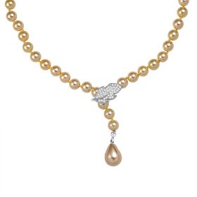 Weißer Zirkonia, Goldene Farbe Muschelkernperle Halskette ca. 60 cm Nickelfreies Messing Standard 0.21 ct