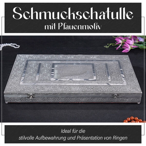 Handgefertigter Ring Koffer mit Aluminium Prägung, 56x33x5 cm, Pfau image number 2