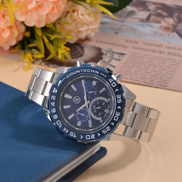 STRADA - Japanisches Uhrwerk mit rotierbarem Skalenring und Edelstahl, bicolor, Blau und Silber image number 1