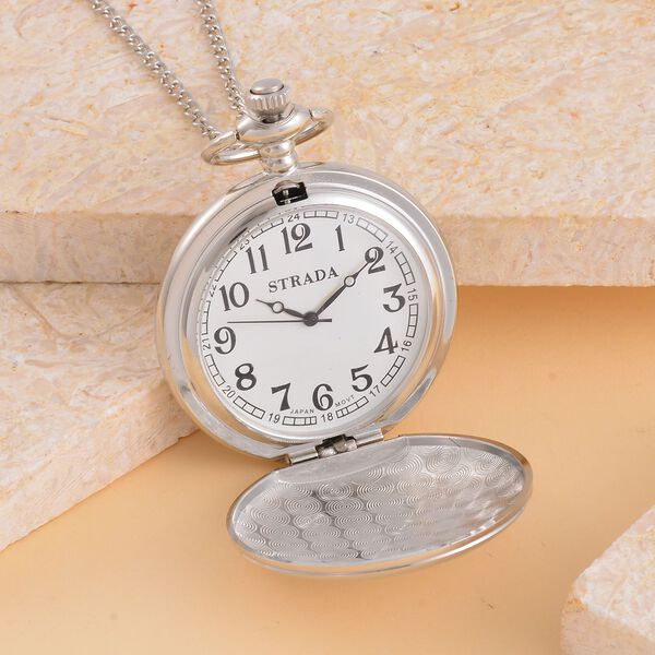STRADA Taschenuhr - Elegantes Weißes Zifferblatt, Schwarze Zahlen, PNP-Stahlgehäuse, Japanisches Uhrwerk, 76,2 cm Eisenkette, Wasserdicht image number 2
