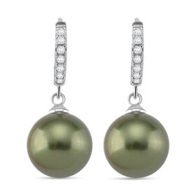 Pfaufarbene Muschelkernperle und Zirkonia Ohrringe