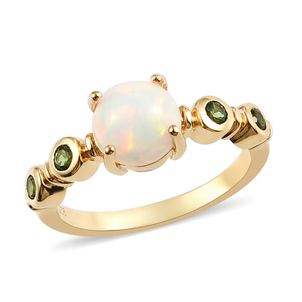 Nat&uuml;rlicher &Auml;thiopischer Opal und Nat&uuml;rlicher Chromdiopsid Ring 925 Silber vergoldet  ca. 1,17 ct image number 4
