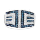 Designer-Stil Mäandermuster Weißer Diamant, Blauer Diamant Ring 925 Silber platiniert (Größe 19.00) ca. 1.00 ct