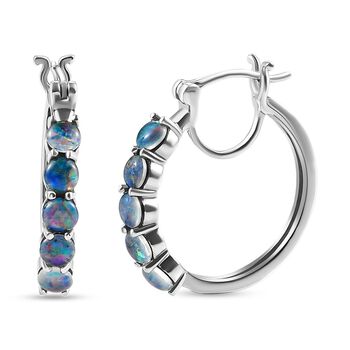 Boulder Opal Triplett Creolen, 925 Silber platiniert ca. 2.35 ct