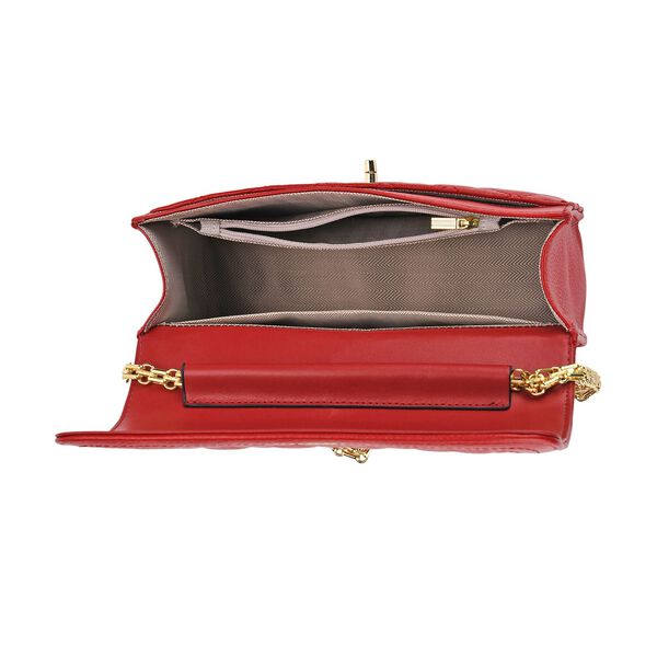 100% Echtleder Crossbody Tasche mit Metallkettenriemen in Stepp-Optik, 23,5x15x8cm, Burgundrot image number 5