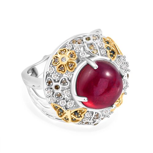 AA Afrikanischer Rubin (Fissure gefüllt), Kanchanaburi Blauer Saphir Ring 925 Silber Rhodiniert und 750 Gelbgold Vermeil (Größe 18.00) ca. 8,49 ct image number 0