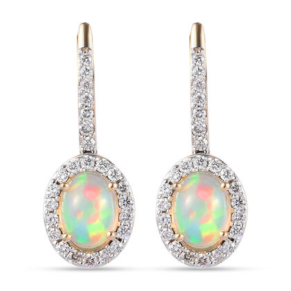 AAA natürlicher, äthiopischer Opal und SI GH Diamant-Ohrhänger - 1,87 ct.