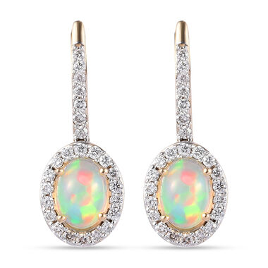AAA natürlicher, äthiopischer Opal und SI GH Diamant-Ohrhänger - 1,87 ct.