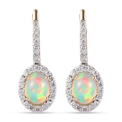 AAA natürlicher, äthiopischer Opal und SI GH Diamant-Ohrhänger - 1,87 ct.