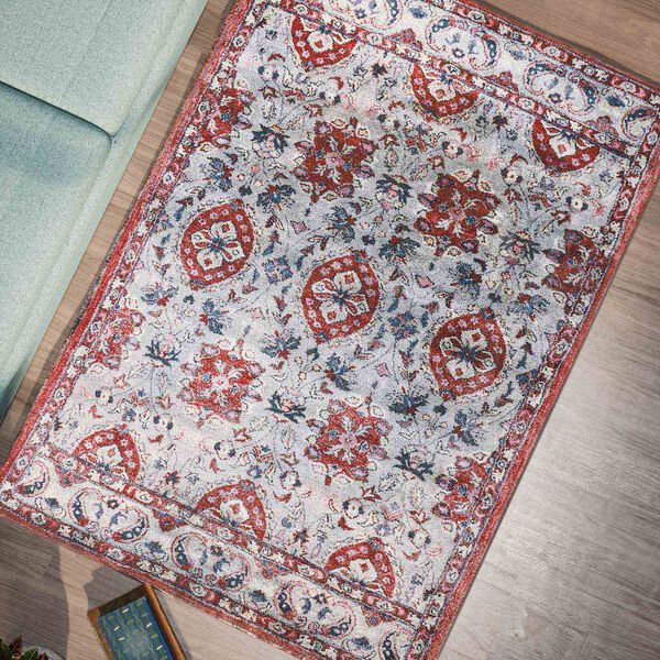 Handgefertigter Digitaldruck-Teppich, rot und weiß image number 1