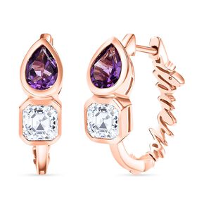 GP Amore Kollektion - Moissanit, Rose De France Amethyst Ohrringe, 925 Silber 750 Roségold Vermeil ca. 2.82 ct