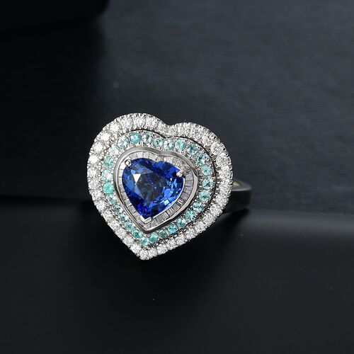 RHAPSODY zertifiziert und geprüft AAAA ceylonfarbener blauer Saphir, Paraiba Turmalin und VS Diamant Ring in 950 Platin - 2,97 ct. image number 1