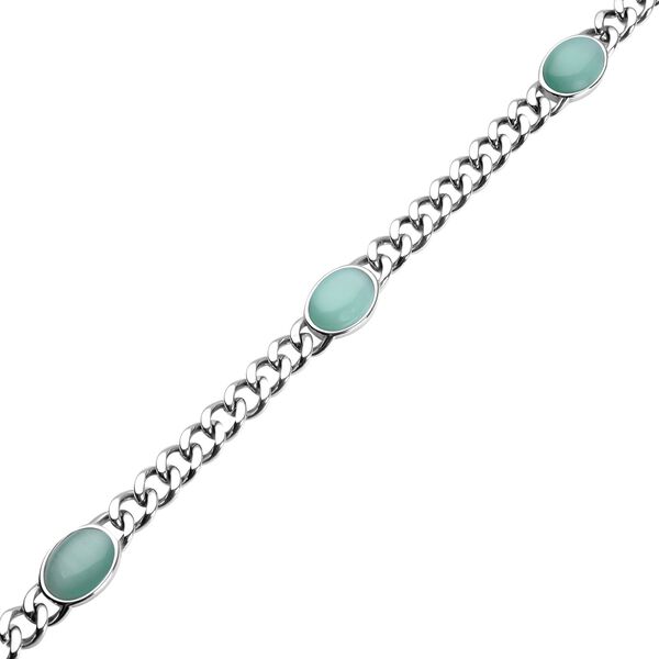 K&uuml;nstliche, gr&uuml;ne Katzenauge Halskette, ca. 50 cm, Edelstahl ca. 25,00 ct image number 4