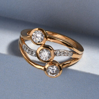 Moissanit-Ring, 925 Silber Gelbgold Vermeil  ca. 0,79 ct