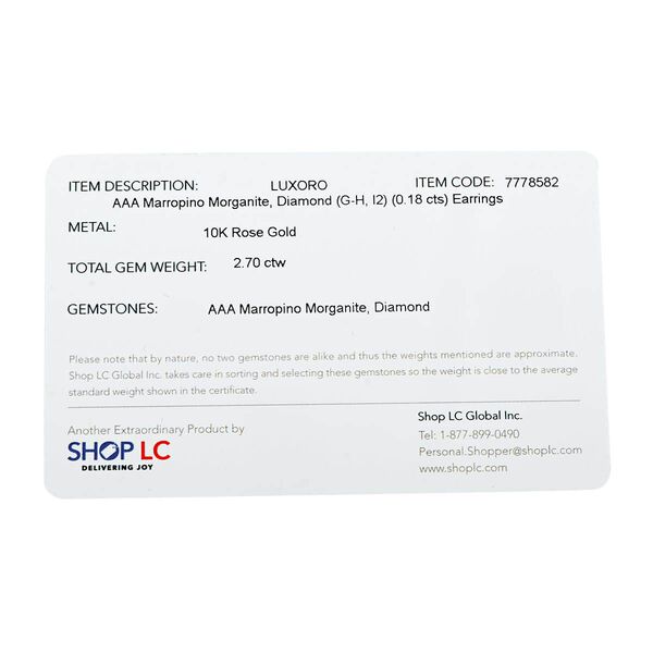 LUXORO zertifiziert und gepr&uuml;ft AAA Marropino Morganit und Diamant Ohrringe in 417 Ros&eacute;gold - 2,70 ct. image number 6