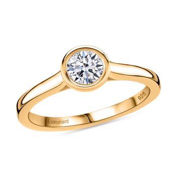 LUXURIANT SGL zertifizierter SI-GH Labor Diamant Ring, 925 Silber 750 Gelbgold Vermeil - 0,50 ct.