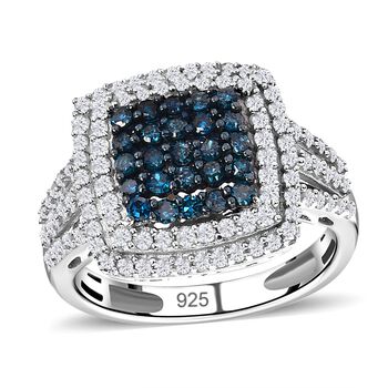 Blauer und wei&szlig;er Diamant Ring, 925 Silber platiniert (Gr&ouml;&szlig;e 20.00) ca. 1.00 ct