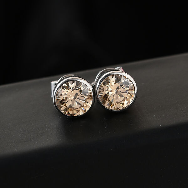 LUSTRO STELLA Hergestellt mit Champagner ZIRKONIA Ohrstecker 925 Silber Platin-Überzug image number 2