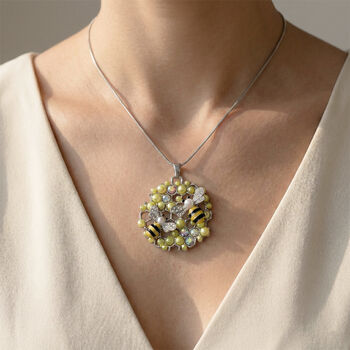 Mystischer Wei&szlig;er Kristall, Kunststoff Perle Anh&auml;nger mit Kette ca. 63.5 cm + 5 cm Extender, Legierung, Legierung emailliert