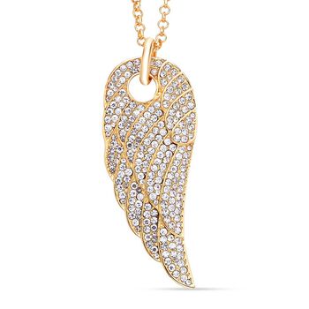 Wei&szlig;er Kristall Fl&uuml;gel-Anh&auml;nger mit Kette, goldfarben