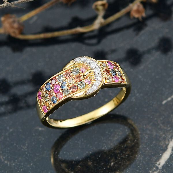 D'Joy AA Mehrfarbiger Saphir Ring 925 Silber 750 Gelbgold Vermeil (Gr&ouml;&szlig;e 18.00) ca. 1.08 ct image number 2