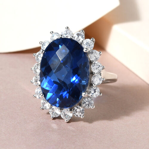 Ceylonfarbener Quarz und Zirkon-Ring, 925 Silber platiniert - 15,93 ct.  image number 1