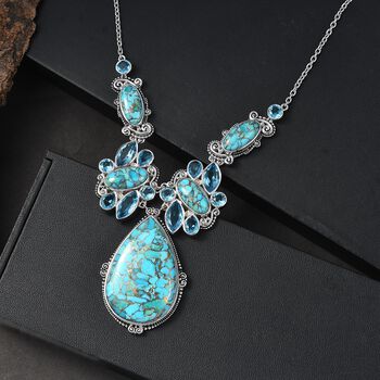 Sajen Silber-Beschaffenes T&uuml;rkis Halskette ca. 45 cm 925 Silber rhodiniert ca. 83.90 ct