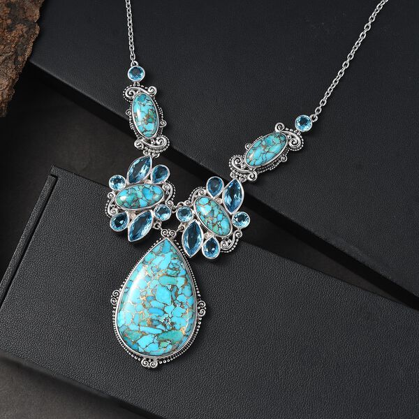 Sajen Silber - T&uuml;rkis Halskette ca. 45 cm 925 Silber rhodiniert ca. 83.90 ct image number 1