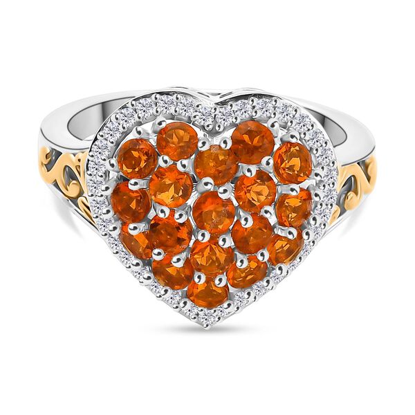 D'Joy AA Salamanca Feueropal, Wei&szlig;er Zirkon Ring 925 Silber Rhodiniert und 750 Gelbgold Vermeil (Gr&ouml;&szlig;e 18.00) ca. 1,22 ct