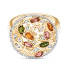 D’joy Mehrfarbig-Turmalin, Weißer Zirkon Ring 925 Silber 750 Gelb Vergoldet (Größe 17.00) ca. 0,99 ct