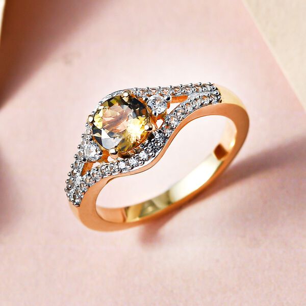Natürlicher, goldener Tansanit und weißer Zirkon-Ring - 1,56 ct. image number 2