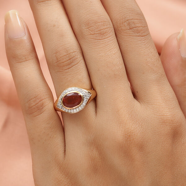 Mexikanischer Kirschfeuer-Opal und Zirkon Ring 925 Silber Gelbgold Vermeil  ca. 1,72 ct image number 3