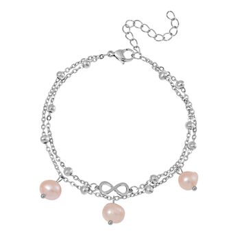 Pfirsich-S&uuml;&szlig;wasser Perlen Armband, ca. 19 cm + 5 cm Extender, Reiner Edelstahl