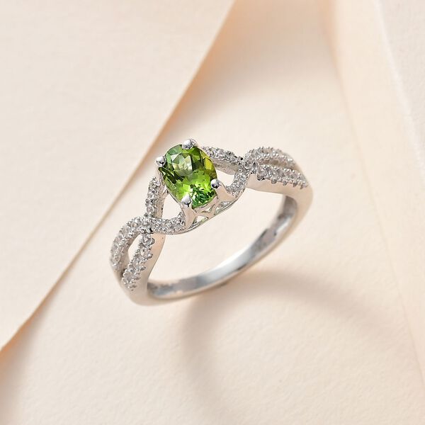 Nat&uuml;rlicher AA Calabar-Turmalin, Wei&szlig;er Zirkon Ring, 925 Silber platiniert, (Gr&ouml;&szlig;e 18.00) ca. 3.36 ct image number 2