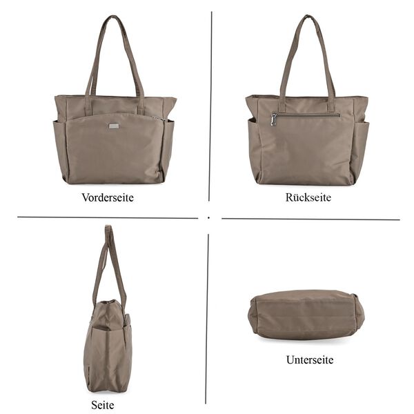 Signature Handtasche, edles Nylon Design mit 3 Rei&szlig;verschluss Taschen und 2 offenen Au&szlig;entaschen, 30x30x10cm, Dunkel Khaki image number 4