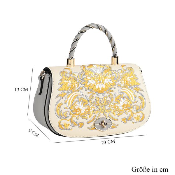 GRAND PELLE Umh&auml;ngetasche aus echtem Leder, Damaststickerei, mit Tragegriff und Schulterriemen, 23&times;9&times;13 cm, Grau image number 7