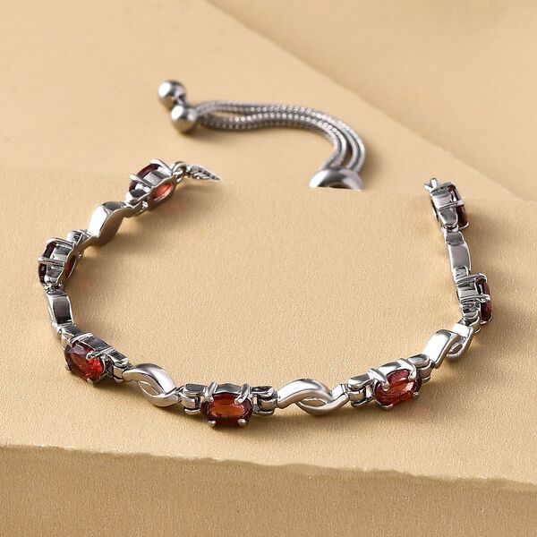 Verstellbares, rotes Granat-Armband, ca. 26.75 cm, Edelstahl, ca. 3,87 ct image number 2