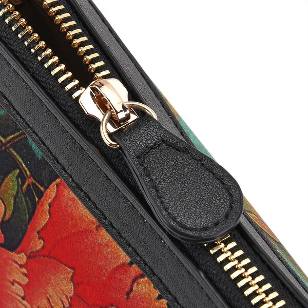 LA MAREY Crossbody Tasche aus 80% Seidenbrokat und 20% Echtleder, Blumenmuster, 24x5.5x14cm, Schwarz-rot image number 7