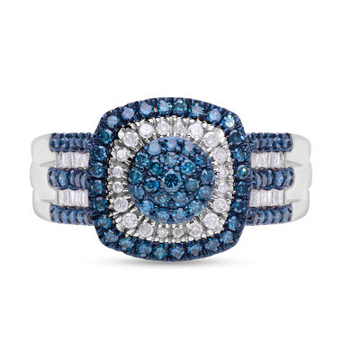 Blauer Diamant, Weißer Diamant Ring, 925 Silber platiniert, (Größe 19.00) ca. 1.00 ct