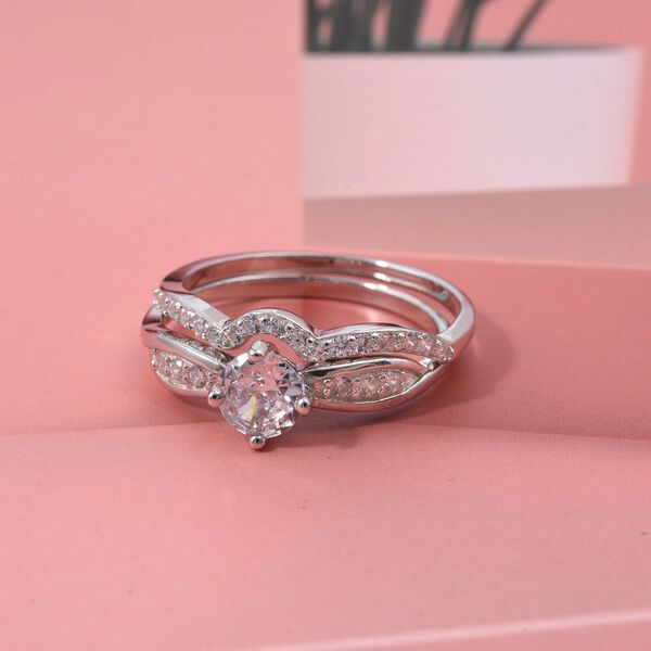 LUSTRO STELLA - Weißer Zirkonia Ring 925 Silber rhodiniert (Größe 18.00) image number 1