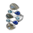 Sajen Silber - Labradorit, Blauer Quarz, Lapislazuli Ring 925 Silber rhodiniert (Größe 17.00) ca. 8.59 ct