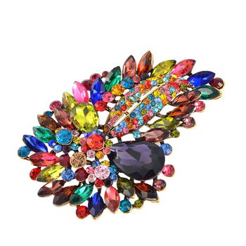 Mehrfarbiger Blatt Kristall Brosche,  Antikes Gold