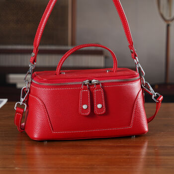 Echtleder City Crossbody-Tasche mit Tragegriff, Rot, 23.5x12x10 cm